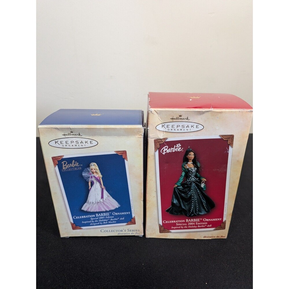 Hallmark Keepsake Celebration Barbie Ornament Lot 2004 2005 Bob Mackie Pair